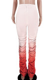 Yellow Elastic Fly Drawstring Mid Gradient Draped bandage Boot Cut Pants