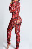 Red Stripe Casual Print V Neck Skinny Jumpsuits