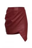 Royal blue PU Elastic Fly Sleeveless Mid Patchwork Asymmetrical Hip skirt shorts 
