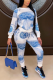 Blue Casual Print Patchwork O Neck Long Sleeve Two Pieces