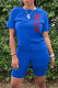 Blue Fashion Casual Letter Print Basic O Neck Short Sleeve Two Pieces