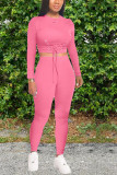 Black Casual Solid Straight Long Sleeve Two Pieces