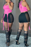 Blue Sexy Solid Patchwork See-through U Neck Sleeveless Two Pieces