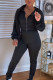 Black Sexy Twilled Satin Solid Fold Hooded Collar Long Sleeve Regular Sleeve Short Two Pieces