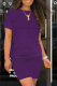 Purple Casual Solid Patchwork O Neck Short Sleeve Two Pieces