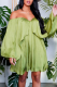 Green Casual Solid Patchwork Off the Shoulder Cake Skirt Plus Size Dresses