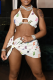 White Sexy Print Patchwork Swimwears
