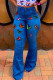 Dark Blue Sexy Embroidery Embroidered High Waist Boot Cut Denim