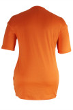 Orange Fashion Casual Plus Size Letter Print Basic O Neck T-shirt Dress