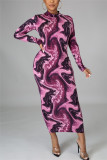 Red Fashion Casual Print Basic Half A Turtleneck Pencil Dresses