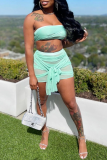 Green Sexy Solid Mesh Strapless Sleeveless Two Pieces