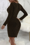 Gold Sexy Solid Patchwork V Neck Irregular Dress Dresses