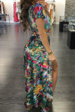 Red Fashion adult Sexy Patchwork Print Two Piece Suits Split Floral bow-knot Hip skirt Short S