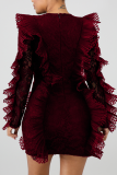 Black Fashion Solid Patchwork O Neck A Line Dresses