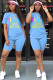 Blue Fashion Casual Letter Print Two Piece Suits Straight Short Sleeve Two Pieces