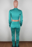 Yellow OL Solid Draped crop top Boot Cut Long Sleeve Two Pieces