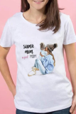 Red White Casual Print Patchwork O Neck T-Shirts