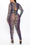 serpentine Sexy Print serpentine Long Sleeve O Neck Jumpsuits