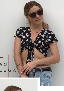 As Show Fashion Casual Regular sestva moja Patchwork Print Short Tees & T-shirts