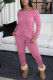 Pink Fashion Casual Solid Basic Bateau Neck Straight Jumpsuits