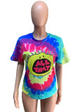 colour Chemical fiber blend O Neck Short Sleeve Print Tie Dye scrawl Tops