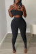 Black Fashion adult Street Patchwork Solid Two Piece Suits Skinny Sleeveless Two Pieces
