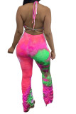 Orange Fashion Casual adult Ma'am Halter Print backless Two Piece Suits Stitching Plus Size