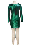Blue Sexy Fashion Cap Sleeve Long Sleeves V Neck Asymmetrical Mini Solid Patchwork asymmetrical