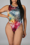 Colour Fashion Sexy Print Basic O Neck Sleeveless Two Pieces