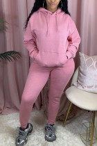 Pink Fashion Active adult Ma'am Patchwork Solid Two Piece Suits pencil Long Sleeve Two Pieces