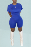 Red Casual Solid Patchwork O Neck Short Sleeve Two Pieces