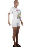 Red Fashion Casual Character Print Short Sleeve Two Pieces