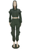 Pink Sexy Solid Patchwork Zipper Collar Long Sleeve Two Pieces