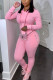 Pink Fashion Casual Adult Solid Pocket Hooded Collar Long Sleeve Regular Sleeve Regular Two Pieces