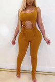 Red Fashion Casual bandage Solid Sleeveless O Neck Jumpsuits