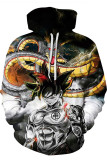 purple Fashion Street Adult Print Patchwork Draw String Pullovers Hooded Collar Outerwear