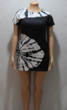 Black Casual Print Patchwork O Neck Pencil Skirt Plus Size Dresses