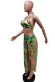 Orange Sexy Print Backless Swimwears Three-piece Set