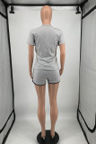 Black Fashion Casual Solid Basic O Neck Short Sleeve Two Pieces
