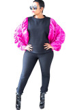 rose red O Neck Patchwork Pure Long Sleeve Sweats & Hoodies