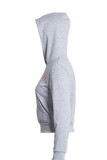 Grey hooded Patchwork Print Pure Long Sleeve Outerwear