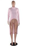 Orange O Neck Long Sleeve Split Solid