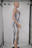 Green Fashion Sexy Print Hollowed Out Boat Neck Sleeveless Two Pieces Swimwears