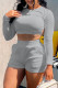 Grey Fashion Casual Solid Backless Strap Design O Neck Long Sleeve Two Pieces
