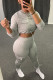 Grey Fashion Casual Solid Basic O Neck Long Sleeve Two Pieces