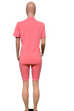 Black Casual Print Straight Short Sleeve Two Pieces
