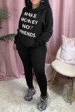 rose red Casual England Letter Print Solid Straight Long Sleeve Two Pieces