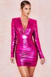 Silver adult Sexy Fashion Cap Sleeve Long Sleeves V Neck Step Skirt Mini Draped chain Fluorescent