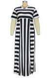 Black Sexy Striped Patchwork O Neck Plus Size 