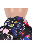 Black venetian Casual Patchwork Print Two Piece Suits Straight Long Sleeve Two-piece Pants Set